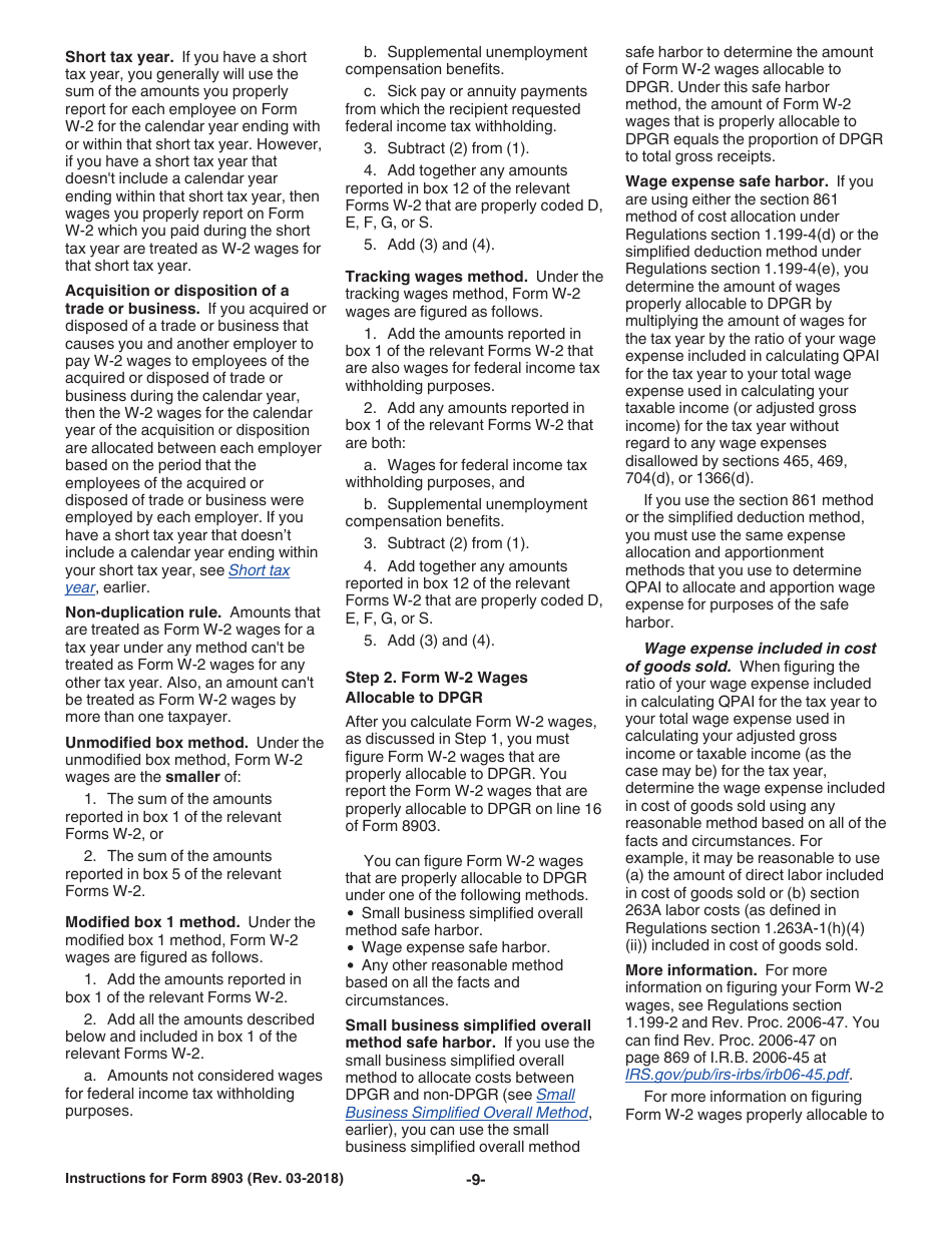 Instructions for IRS Form 8903 Domestic Production Activities Deduction, Page 9
