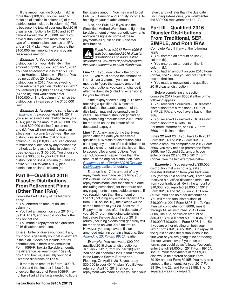 Instructions for IRS Form 8915A Qualified 2016 Disaster Retirement Plan Distributions and Repayments, Page 3