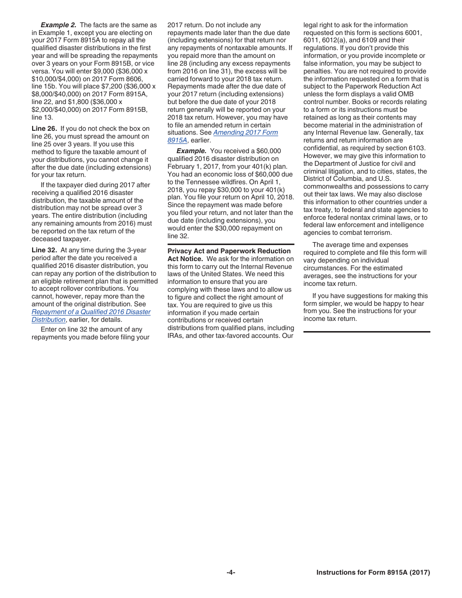 Instructions for IRS Form 8915A Qualified 2016 Disaster Retirement Plan Distributions and Repayments, Page 4