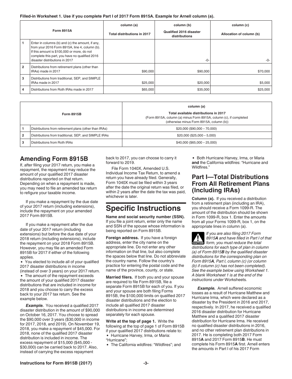 Instructions for IRS Form 8915B Qualified 2017 Disaster Retirement Plan Distributions and Repayments, Page 3