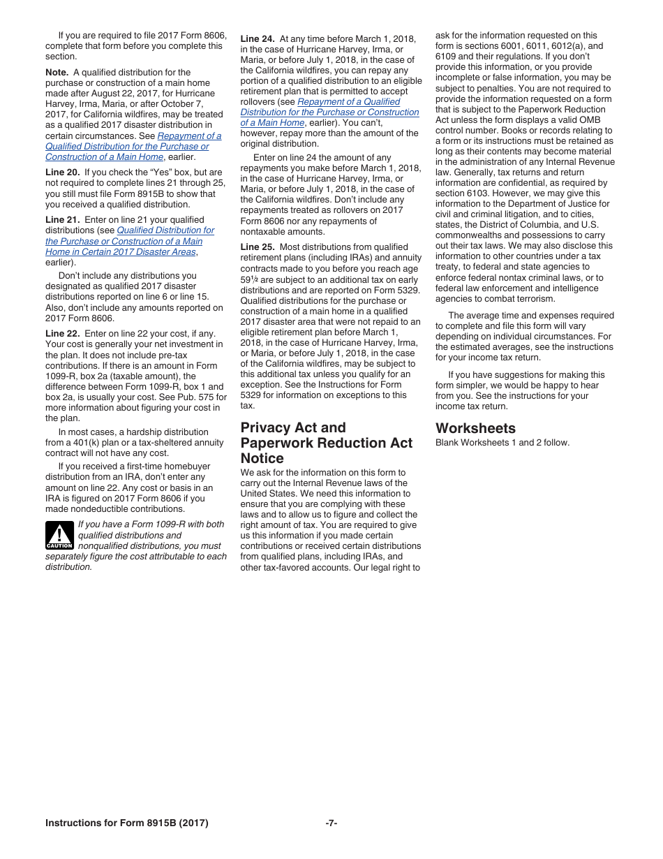 Instructions for IRS Form 8915B Qualified 2017 Disaster Retirement Plan Distributions and Repayments, Page 7
