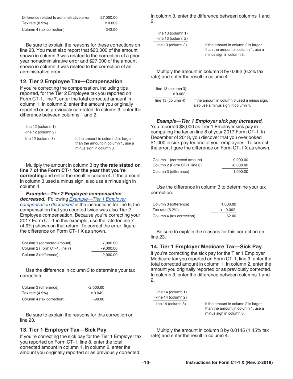 Instructions for IRS Form CT-1 X Adjusted Employers Annual Railroad Retirement Tax Return or Claim for Refund, Page 10
