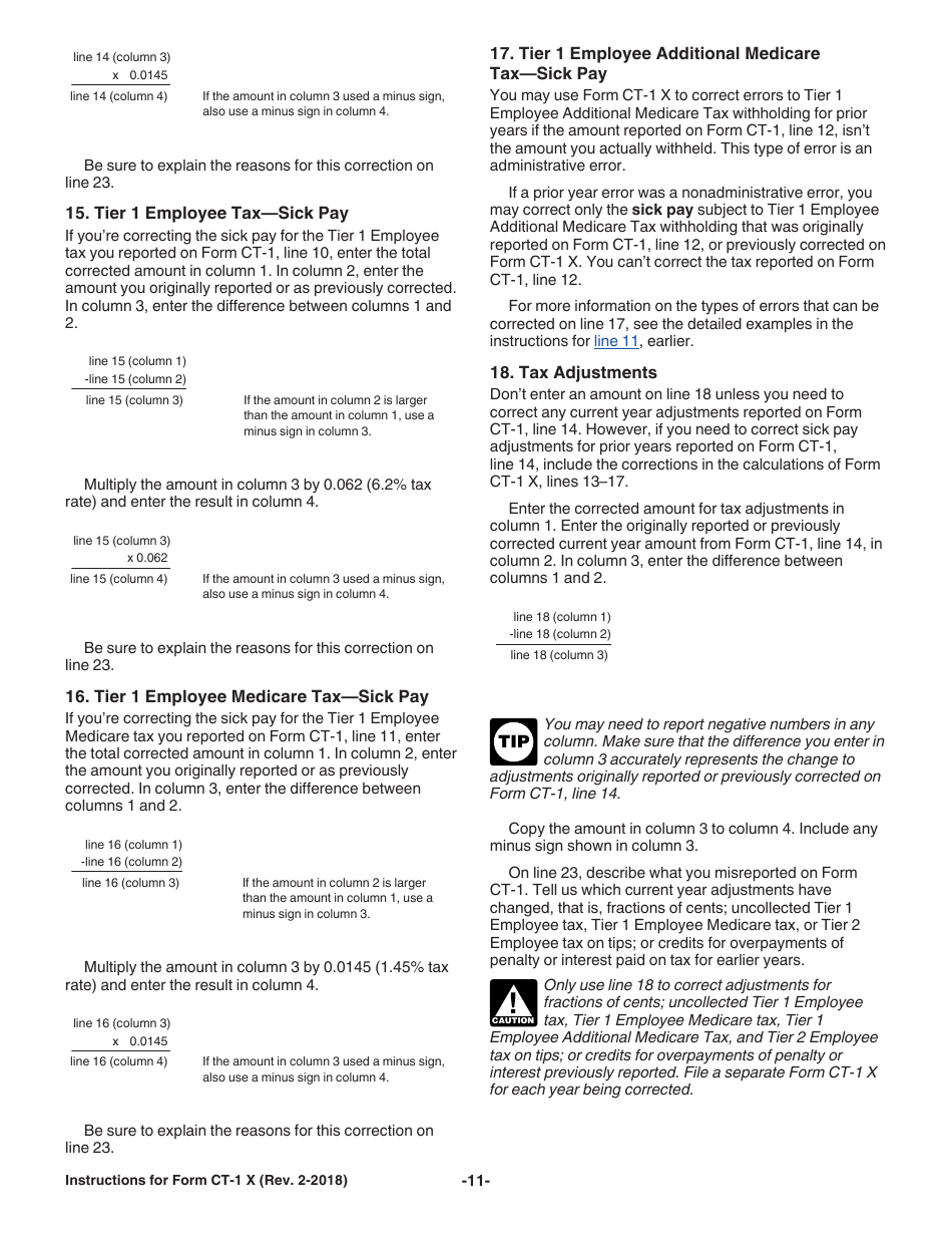Instructions for IRS Form CT-1 X Adjusted Employers Annual Railroad Retirement Tax Return or Claim for Refund, Page 11