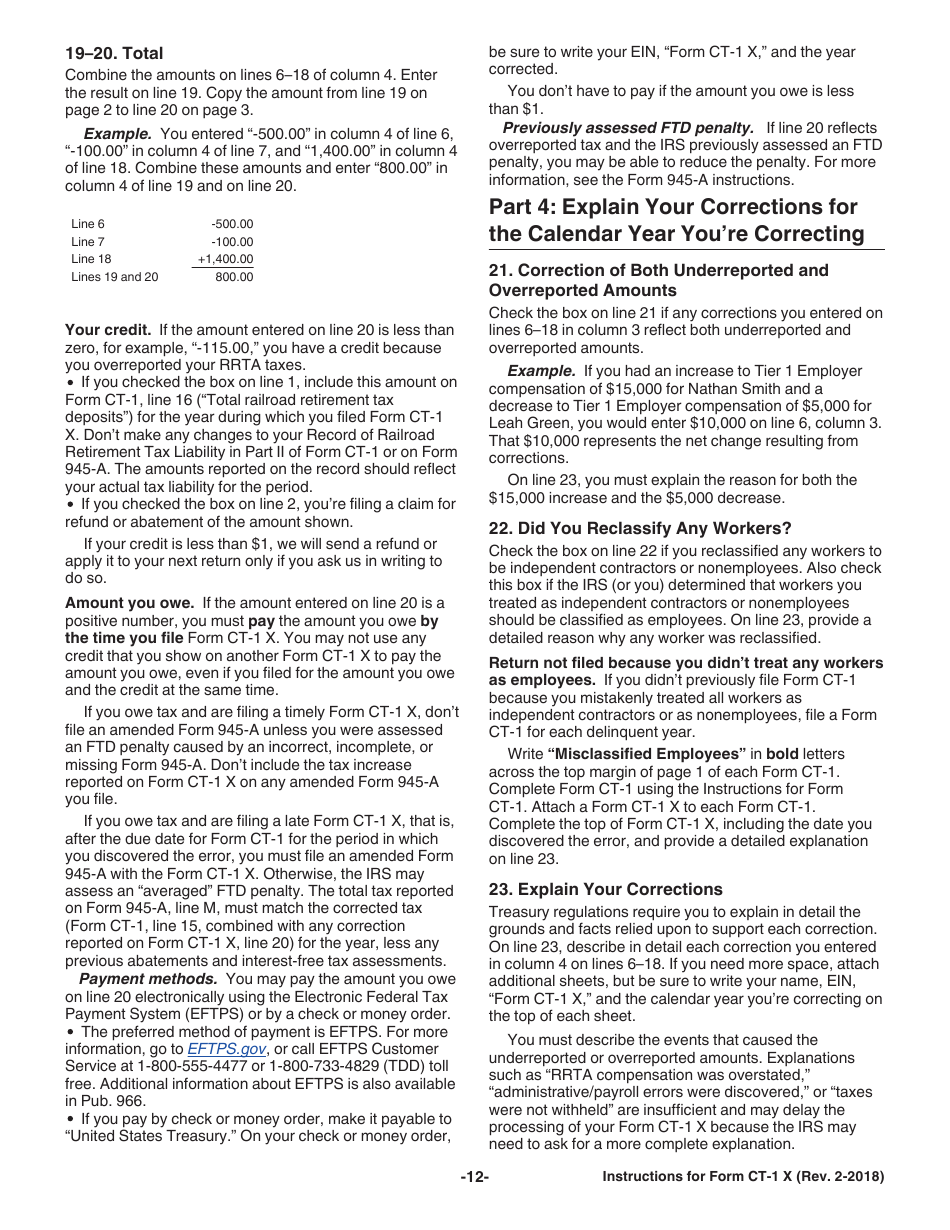 Instructions for IRS Form CT-1 X Adjusted Employers Annual Railroad Retirement Tax Return or Claim for Refund, Page 12