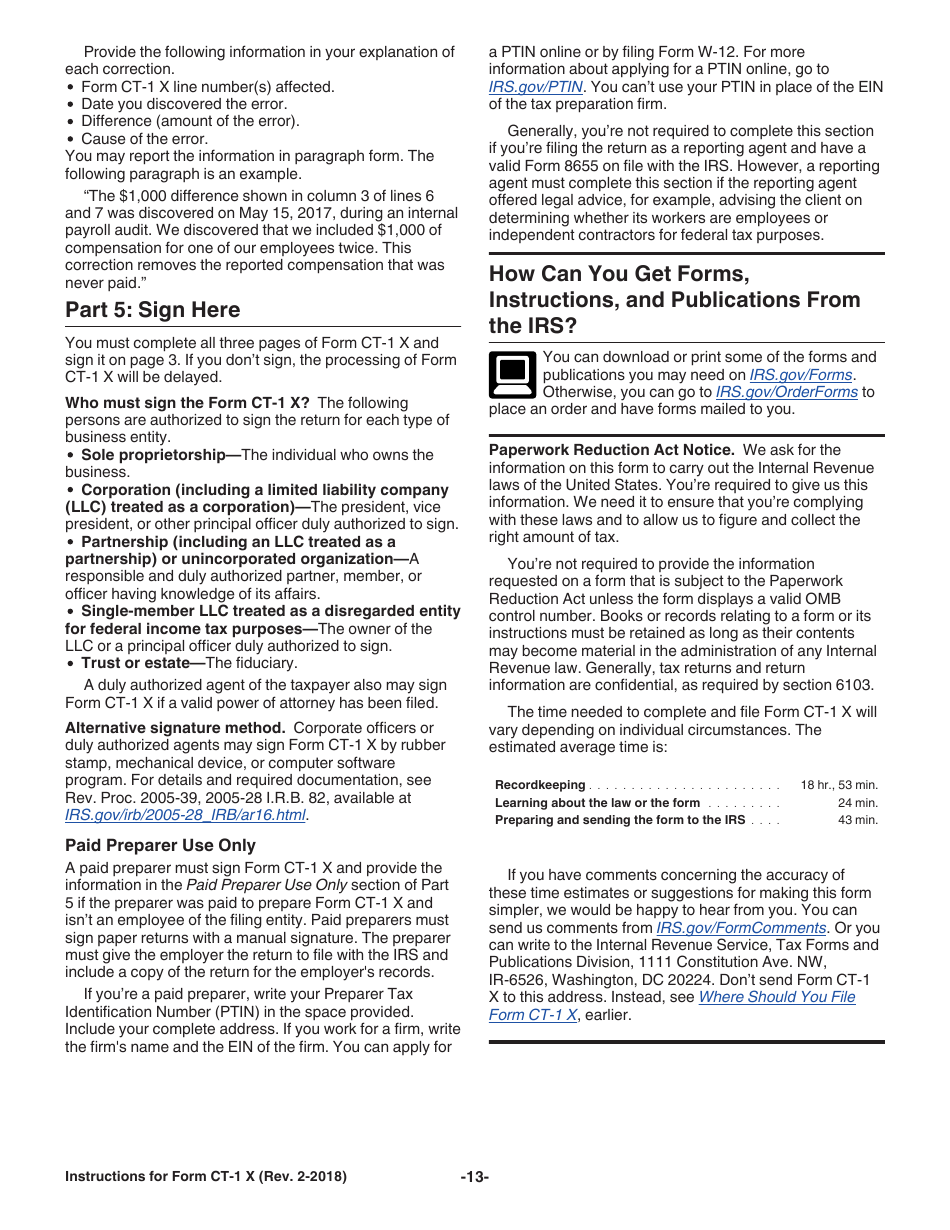 Instructions for IRS Form CT-1 X Adjusted Employers Annual Railroad Retirement Tax Return or Claim for Refund, Page 13