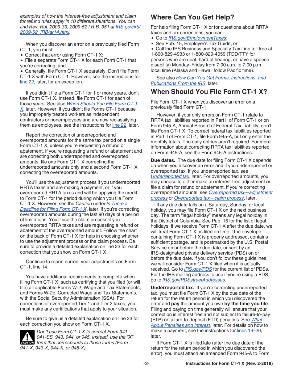 Instructions for IRS Form CT-1 X Adjusted Employers Annual Railroad Retirement Tax Return or Claim for Refund, Page 2