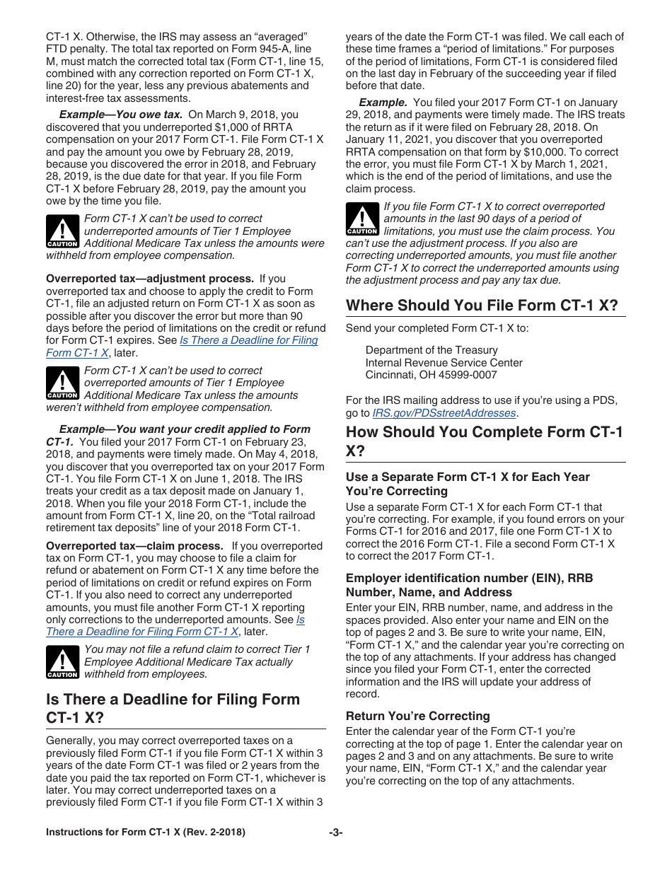 Instructions for IRS Form CT-1 X Adjusted Employers Annual Railroad Retirement Tax Return or Claim for Refund, Page 3