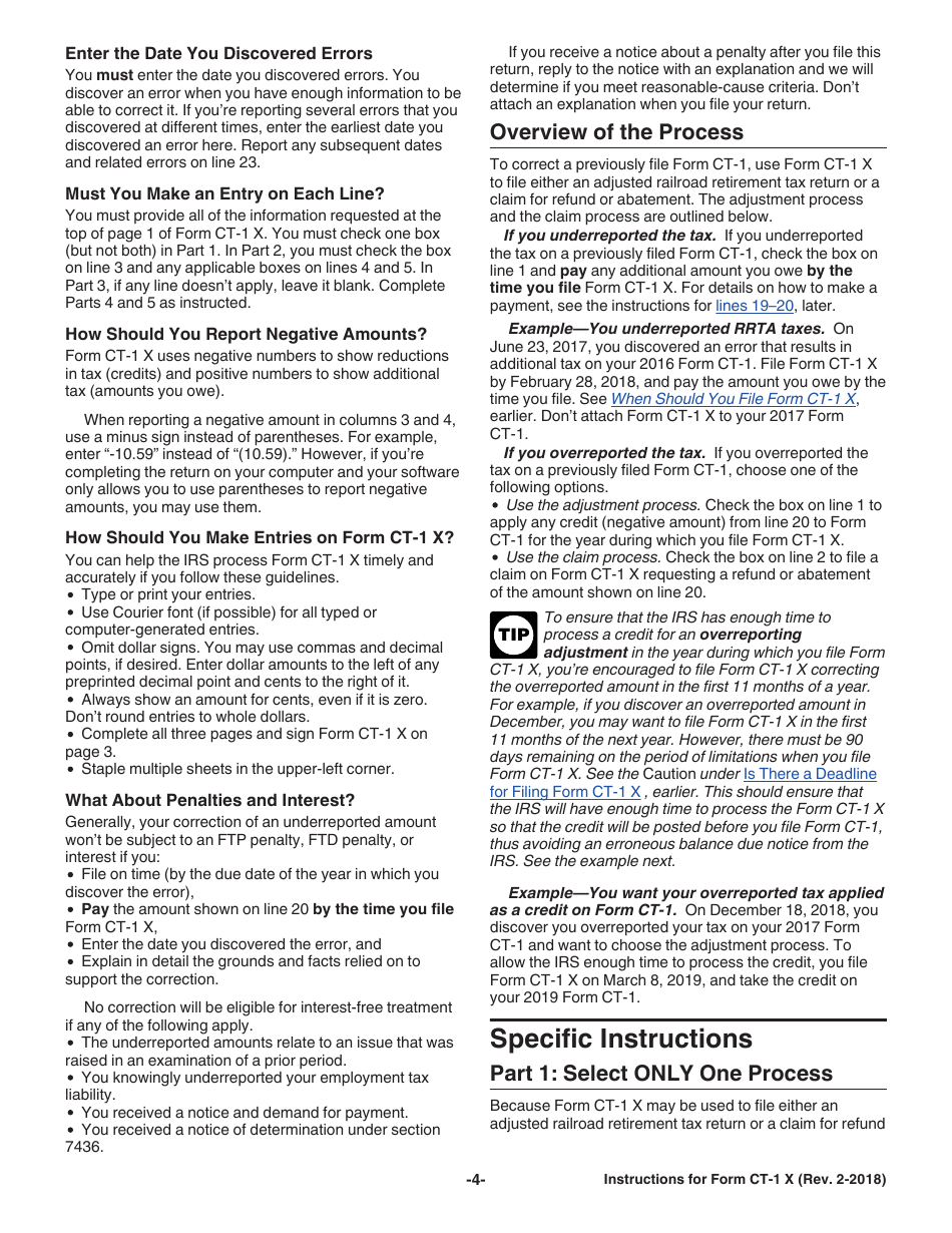 Instructions for IRS Form CT-1 X Adjusted Employers Annual Railroad Retirement Tax Return or Claim for Refund, Page 4