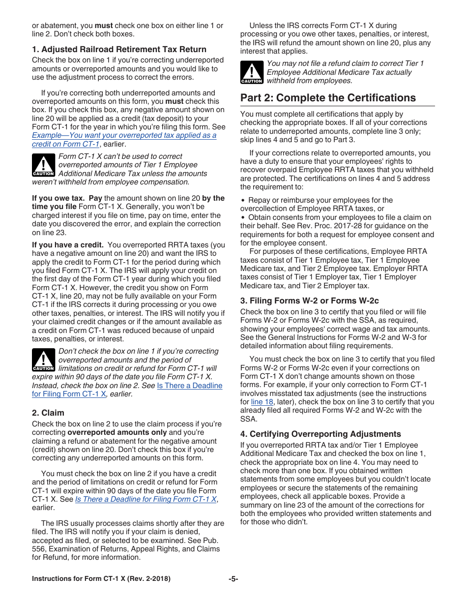 Instructions for IRS Form CT-1 X Adjusted Employers Annual Railroad Retirement Tax Return or Claim for Refund, Page 5