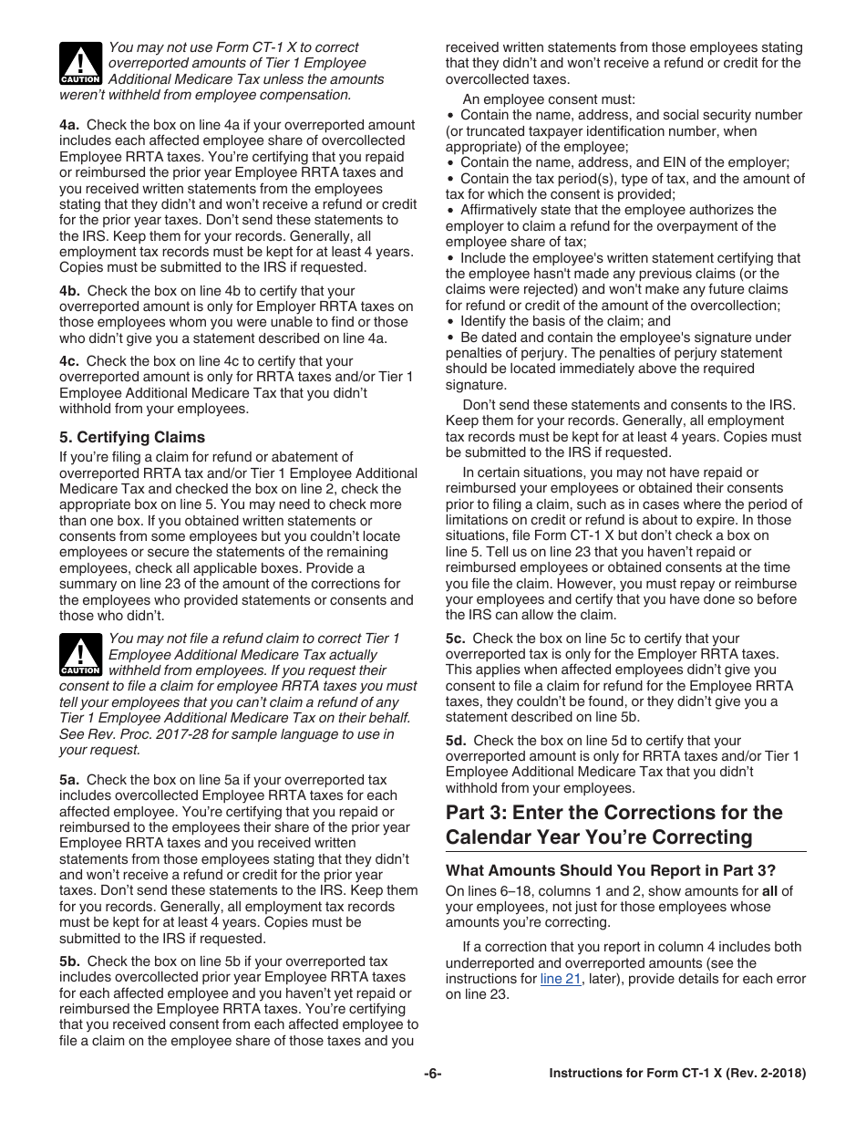 Instructions for IRS Form CT-1 X Adjusted Employers Annual Railroad Retirement Tax Return or Claim for Refund, Page 6