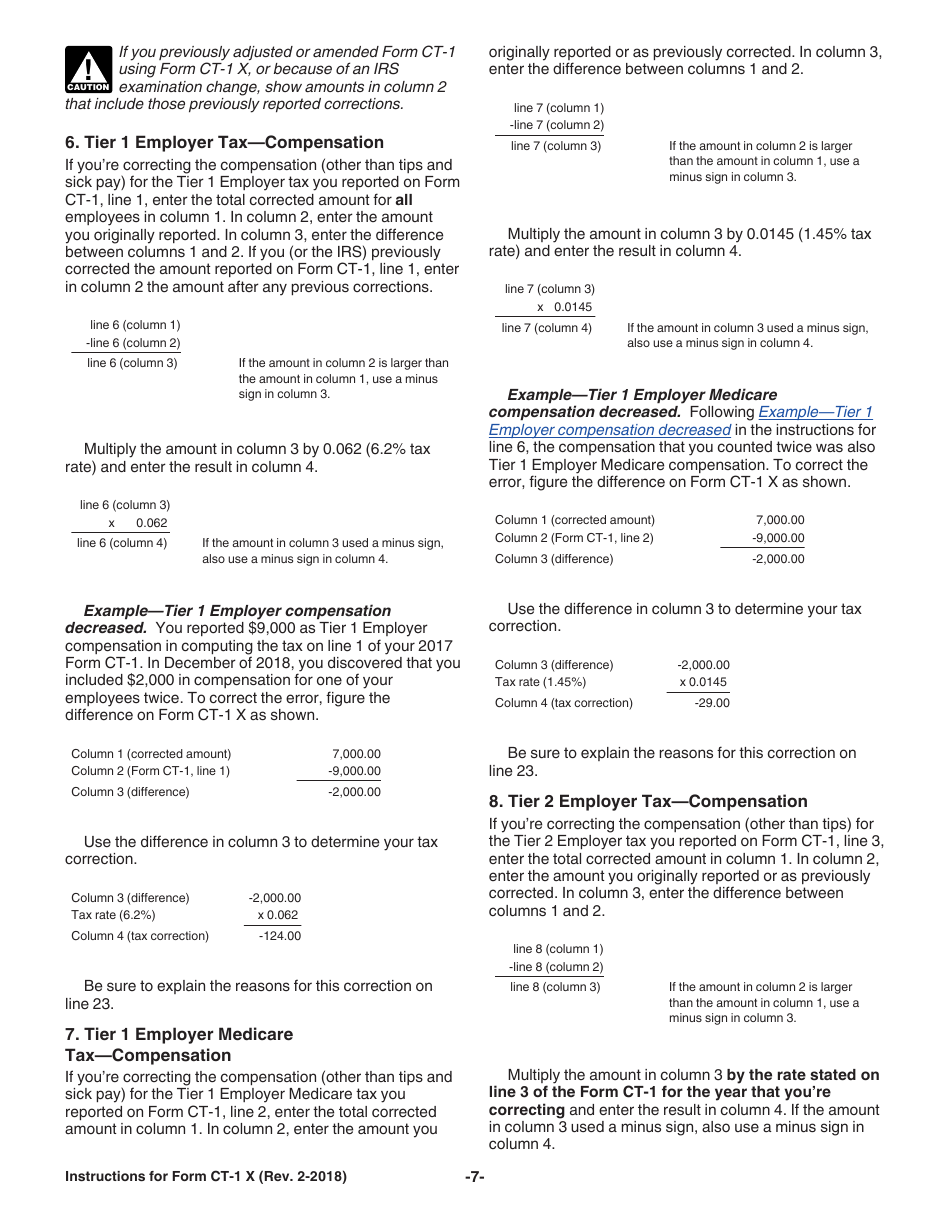 Instructions for IRS Form CT-1 X Adjusted Employers Annual Railroad Retirement Tax Return or Claim for Refund, Page 7