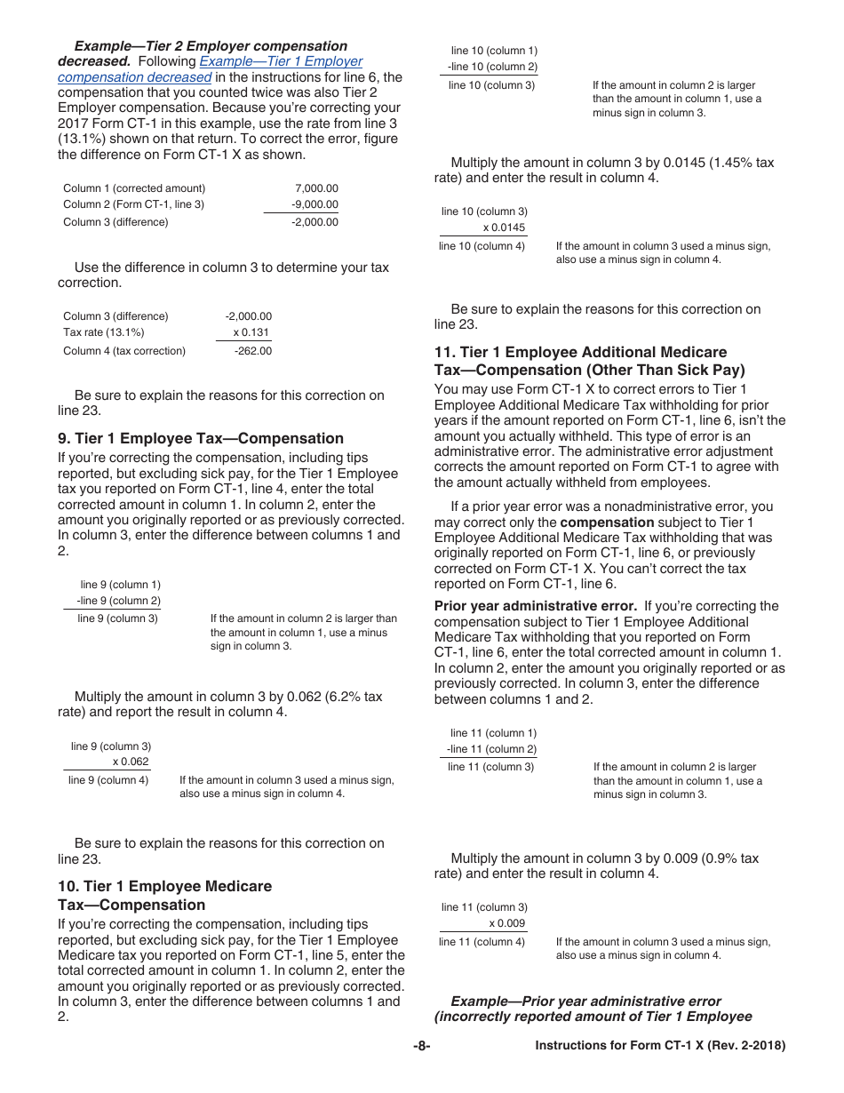 Instructions for IRS Form CT-1 X Adjusted Employers Annual Railroad Retirement Tax Return or Claim for Refund, Page 8