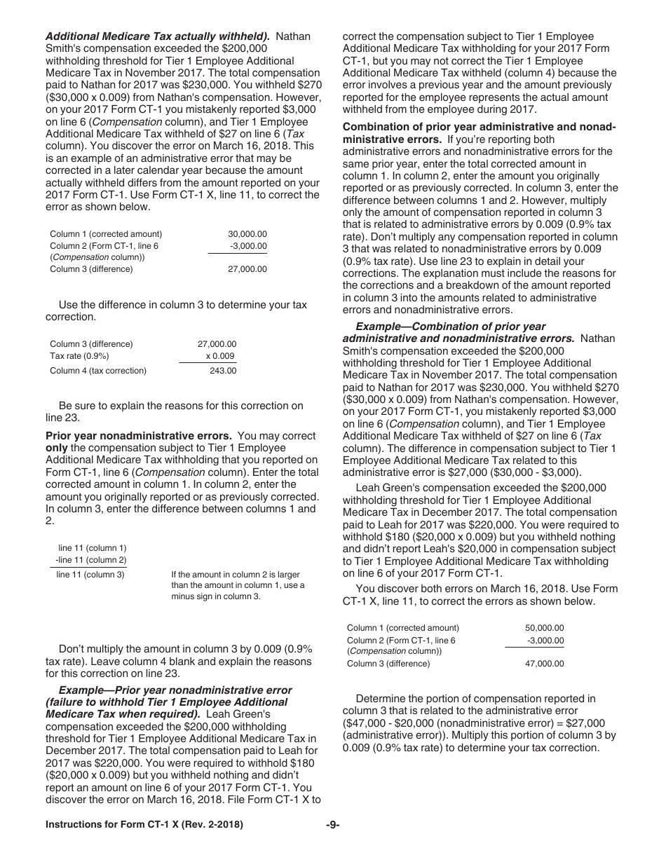 Instructions for IRS Form CT-1 X Adjusted Employers Annual Railroad Retirement Tax Return or Claim for Refund, Page 9