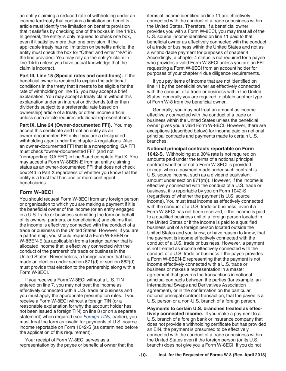 Instructions for IRS Form W-8BEN, W-8BEN-E, W-8ECI, W-8EXP, W-8IMY, Page 10