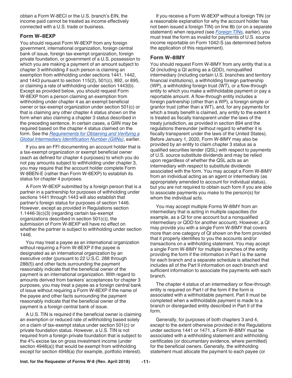 Instructions for IRS Form W-8BEN, W-8BEN-E, W-8ECI, W-8EXP, W-8IMY, Page 11