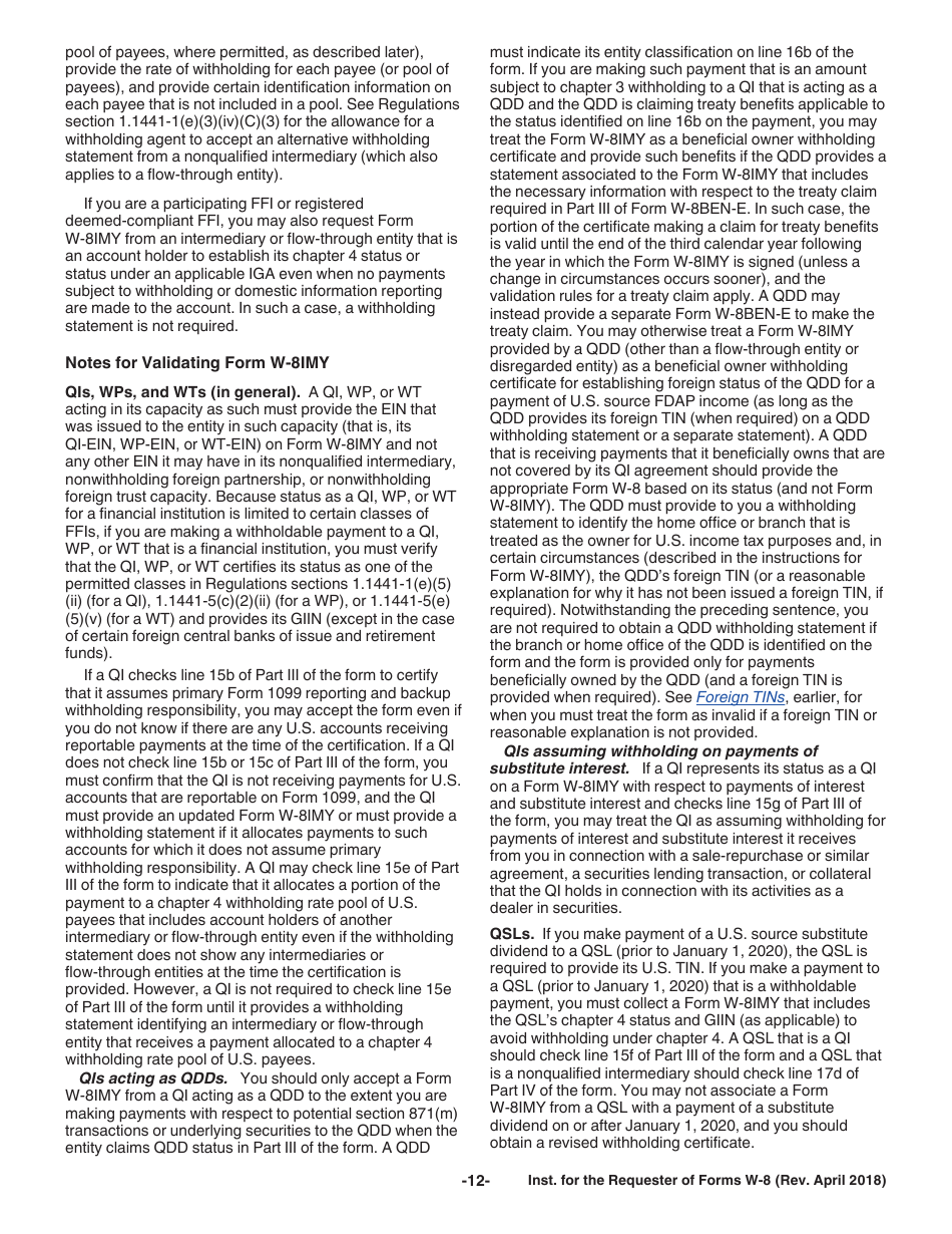 Instructions for IRS Form W-8BEN, W-8BEN-E, W-8ECI, W-8EXP, W-8IMY, Page 12