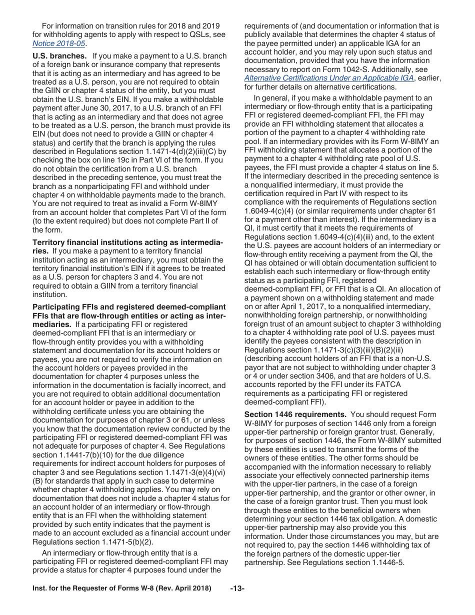 Instructions for IRS Form W-8BEN, W-8BEN-E, W-8ECI, W-8EXP, W-8IMY, Page 13