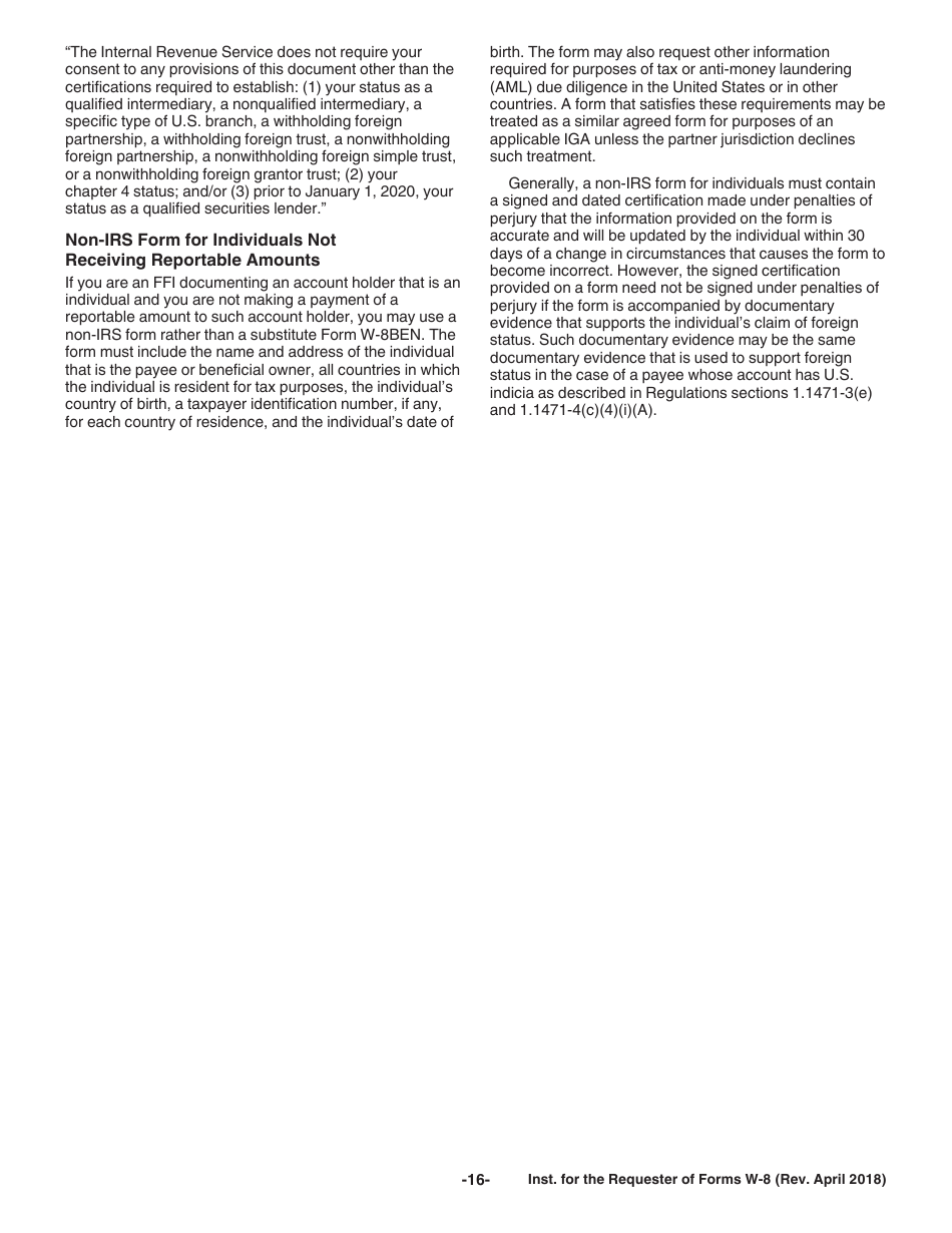 Instructions for IRS Form W-8BEN, W-8BEN-E, W-8ECI, W-8EXP, W-8IMY, Page 16