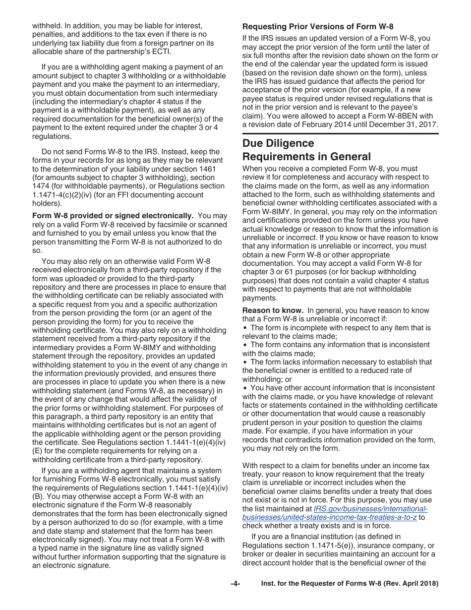 Instructions for IRS Form W-8BEN, W-8BEN-E, W-8ECI, W-8EXP, W-8IMY, Page 4