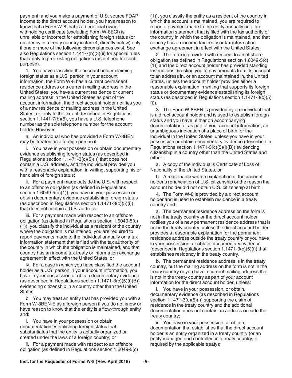 Instructions for IRS Form W-8BEN, W-8BEN-E, W-8ECI, W-8EXP, W-8IMY, Page 5