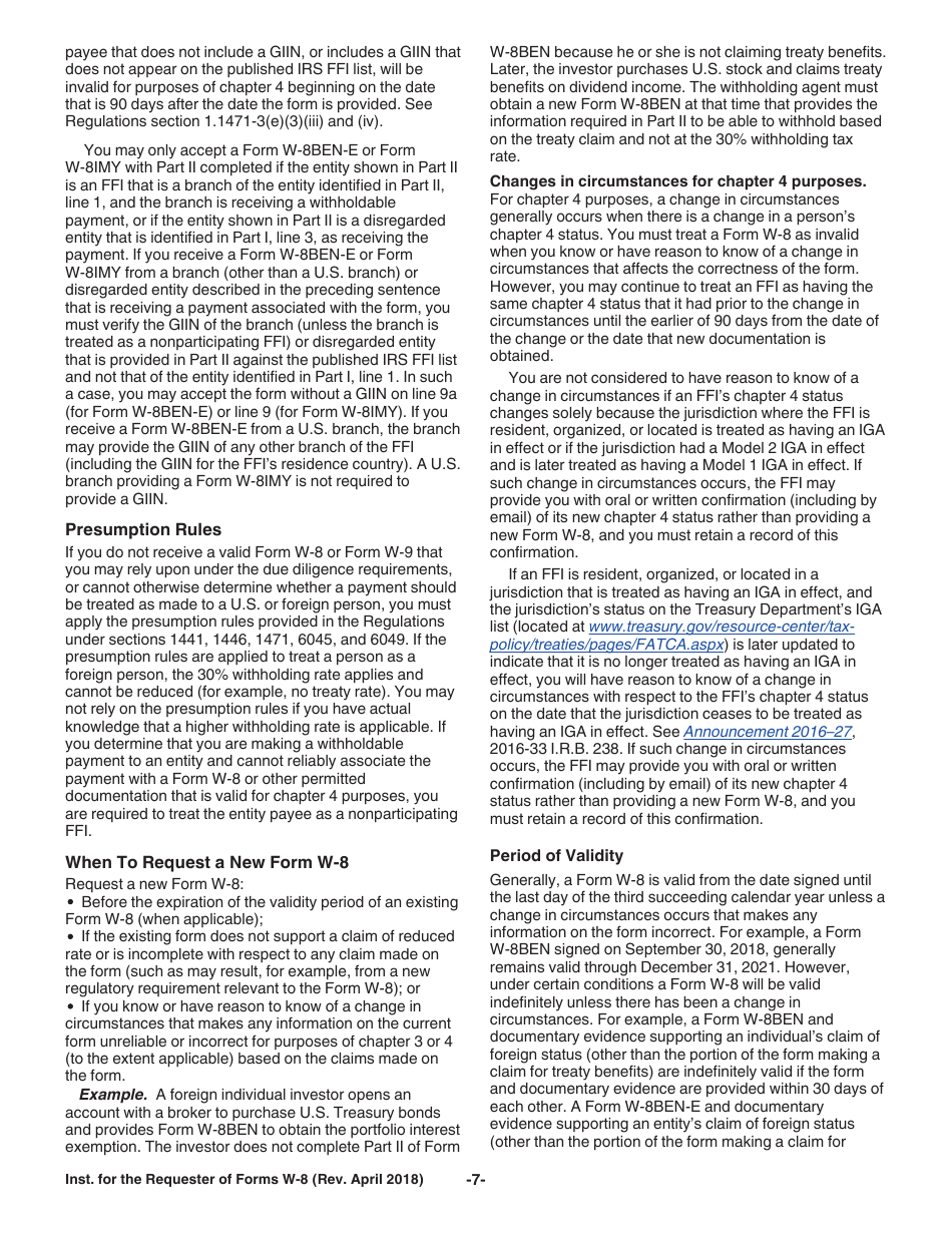 Instructions for IRS Form W-8BEN, W-8BEN-E, W-8ECI, W-8EXP, W-8IMY, Page 7