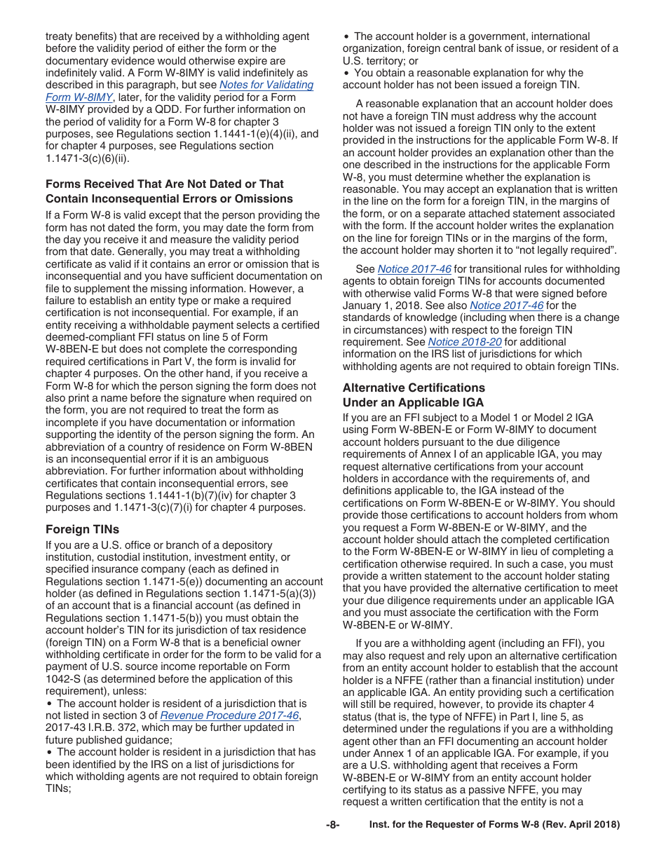 Instructions for IRS Form W-8BEN, W-8BEN-E, W-8ECI, W-8EXP, W-8IMY, Page 8