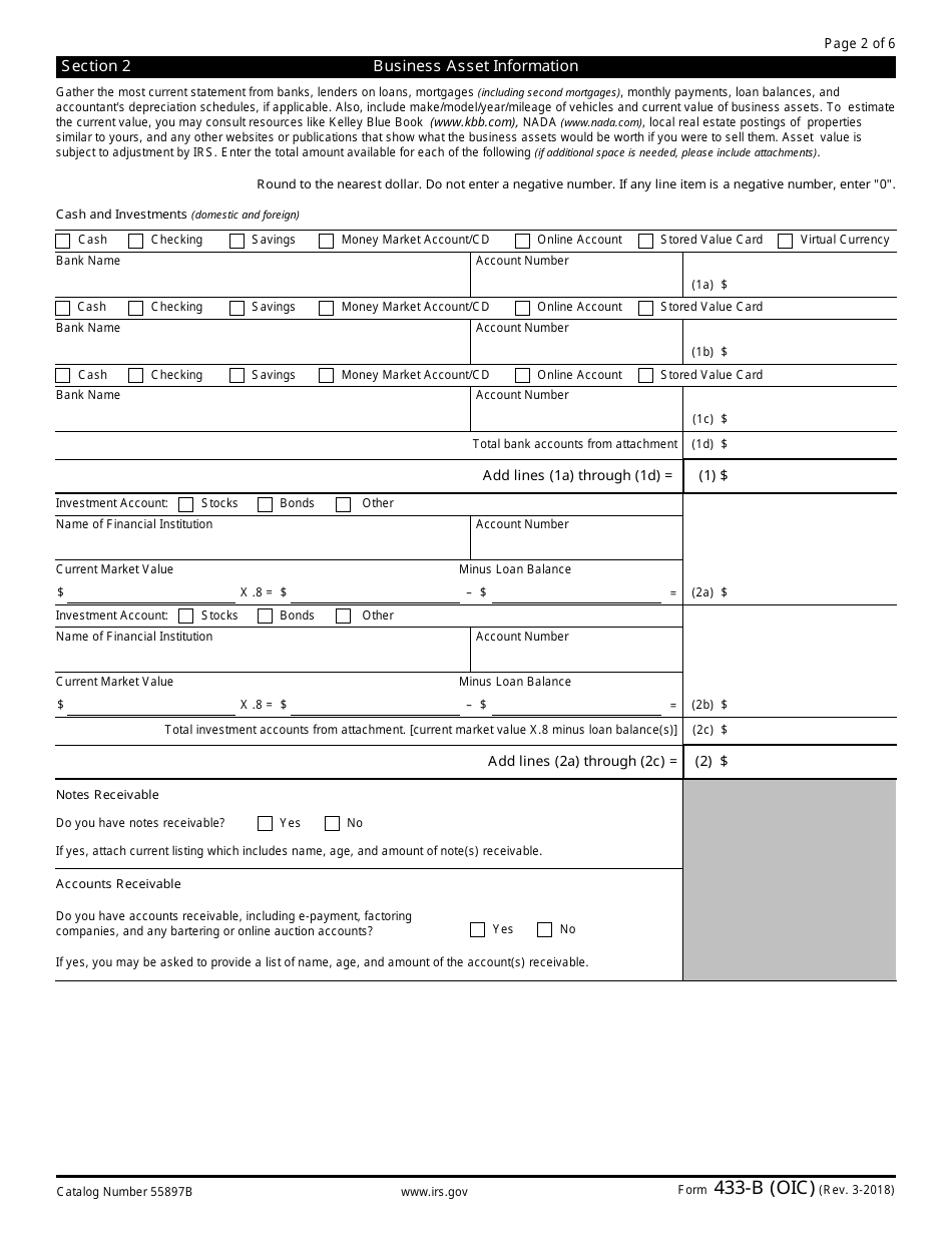 IRS Form 433-B (OIC) Collection Information Statement for Businesses, Page 2