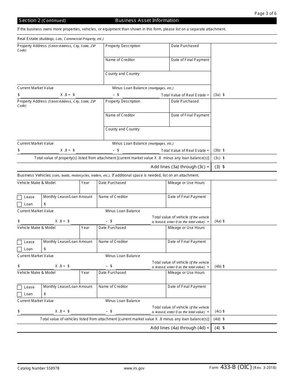 IRS Form 433-B (OIC) Collection Information Statement for Businesses, Page 3