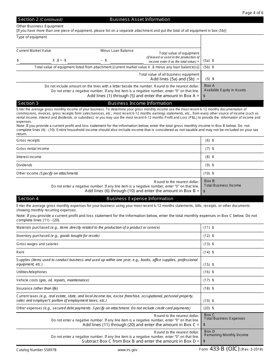 IRS Form 433-B (OIC) Collection Information Statement for Businesses, Page 4