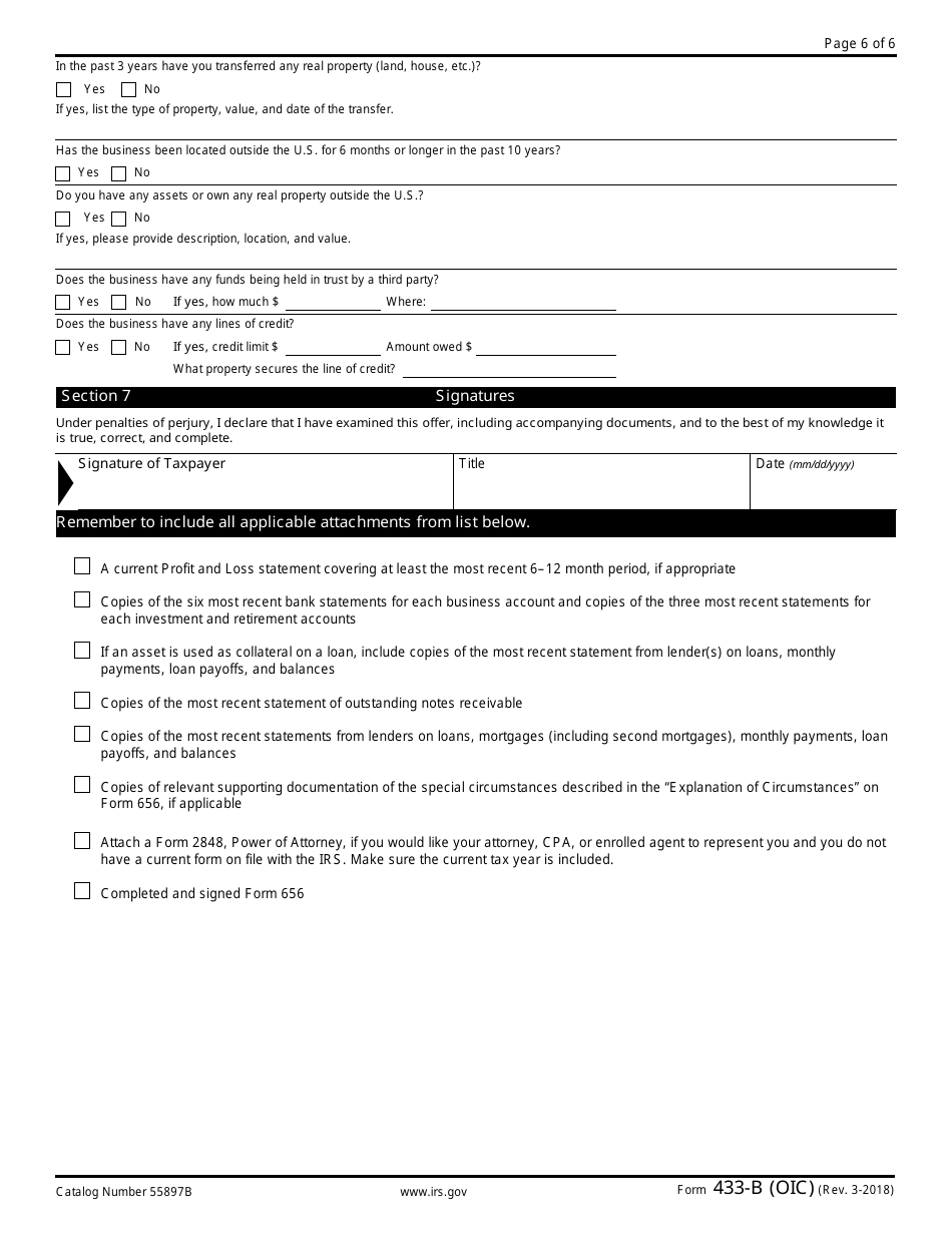 IRS Form 433-B (OIC) Collection Information Statement for Businesses, Page 6