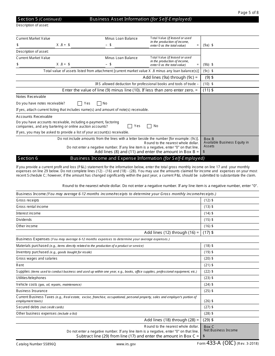 IRS Form 433-A (OIC) Collection Information Statement for Wage Earners and Self-employed Individuals, Page 5