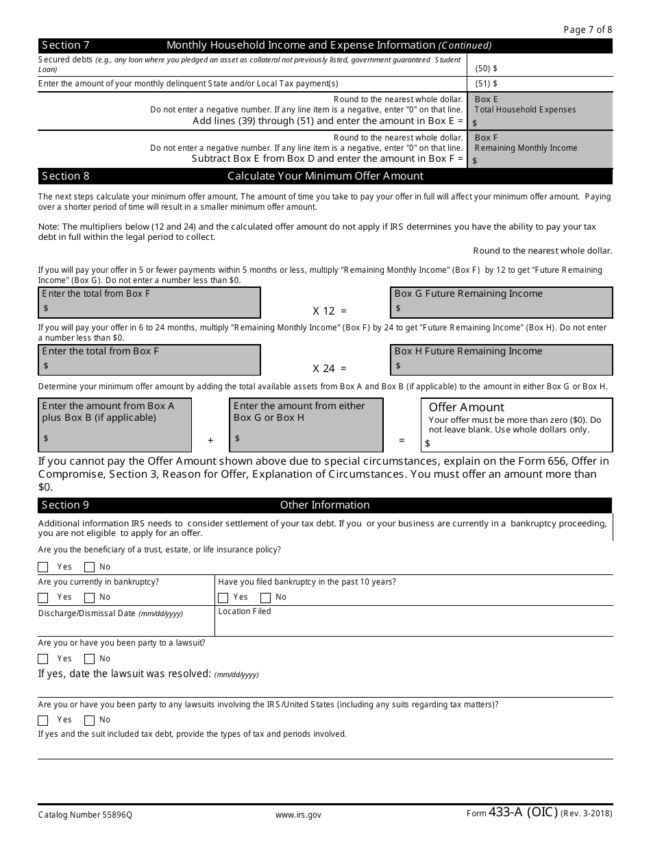 IRS Form 433-A (OIC) Collection Information Statement for Wage Earners and Self-employed Individuals, Page 7