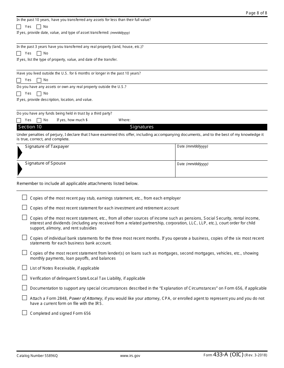 IRS Form 433-A (OIC) Collection Information Statement for Wage Earners and Self-employed Individuals, Page 8