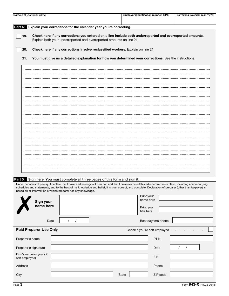 IRS Form 943-X Adjusted Employers Annual Federal Tax Return for Agricultural Employees or Claim for Refund, Page 3