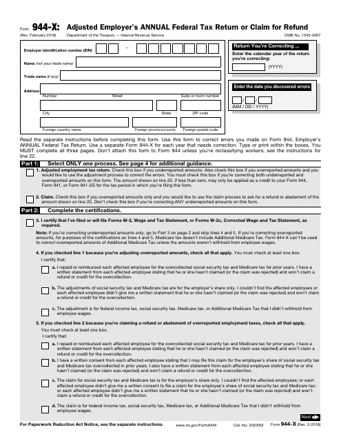 IRS Form 944-x Printable Pdf