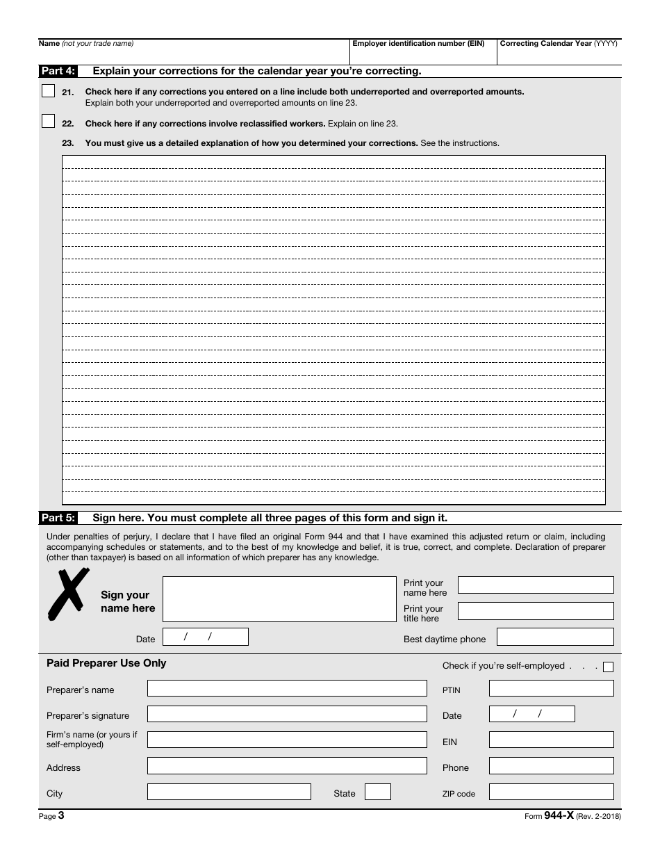 IRS Form 944-x Adjusted Employers Annual Federal Tax Return or Claim for Refund, Page 3