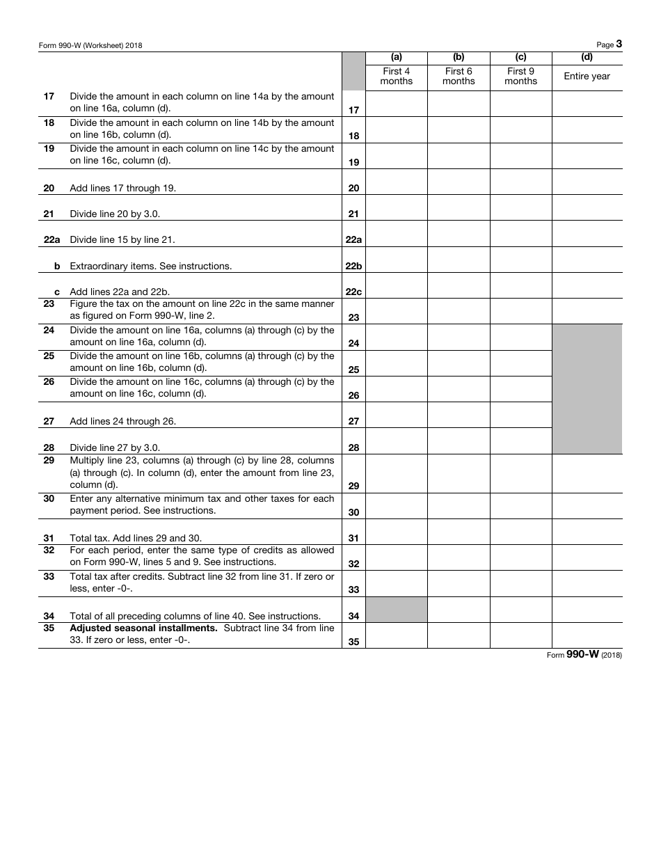 IRS Form 990-W Estimated Tax on Unrelated Business Taxable Income for Tax-Exempt Organizations, Page 3