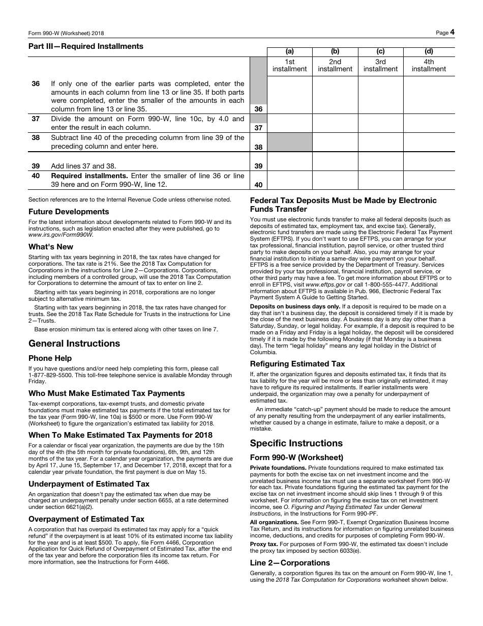 IRS Form 990-W Estimated Tax on Unrelated Business Taxable Income for Tax-Exempt Organizations, Page 4