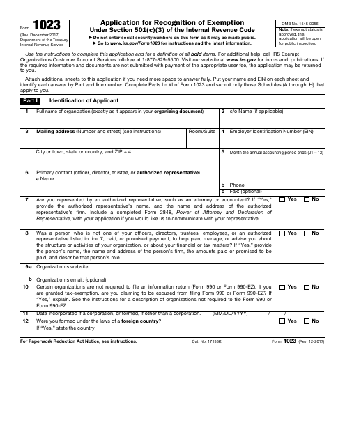 IRS Form 1023  Printable Pdf