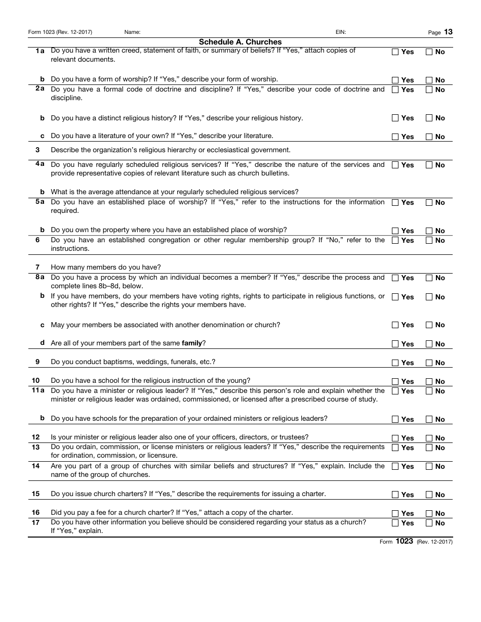 IRS Form 1023 Application for Recognition of Exemption, Page 13