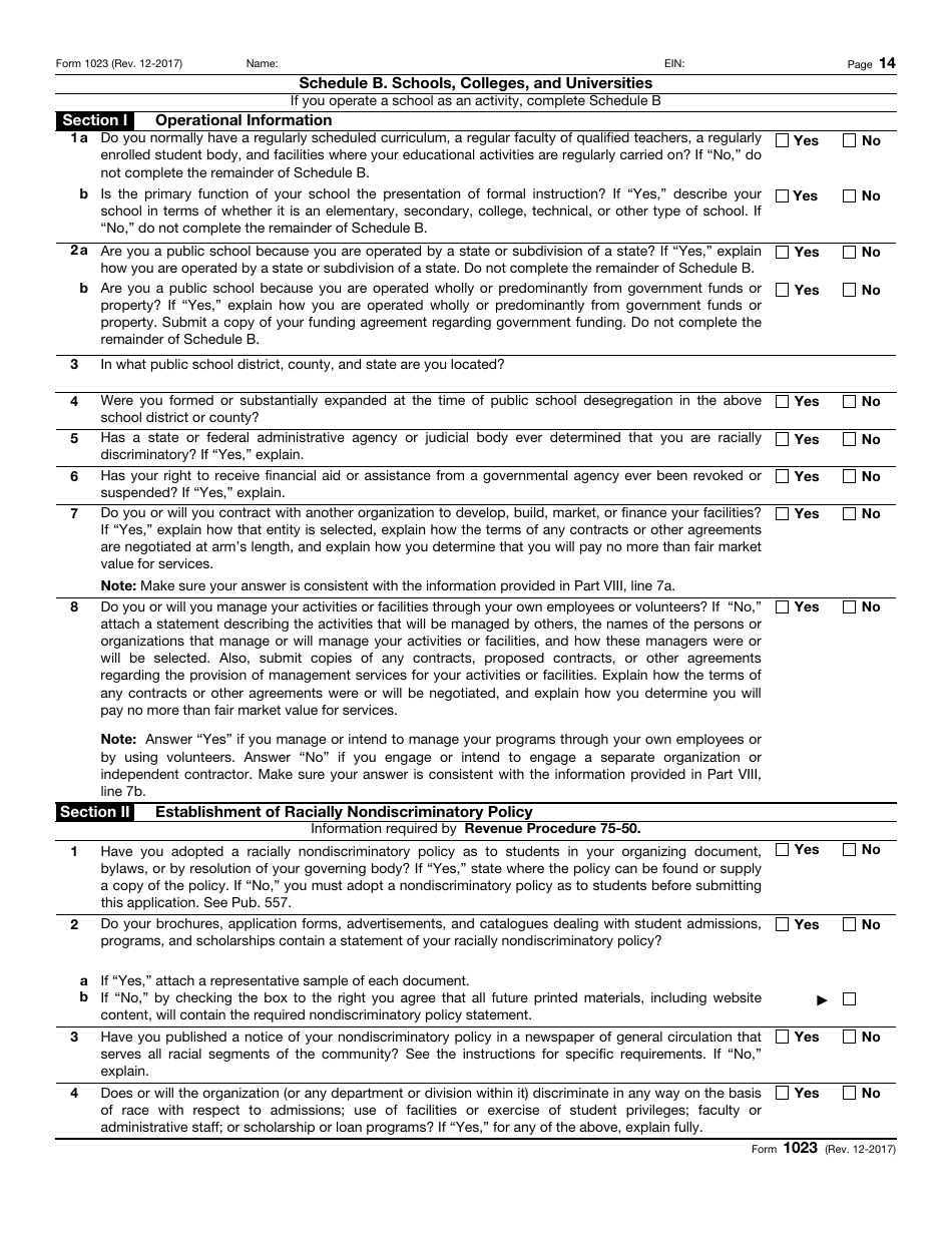 IRS Form 1023 Application for Recognition of Exemption, Page 14