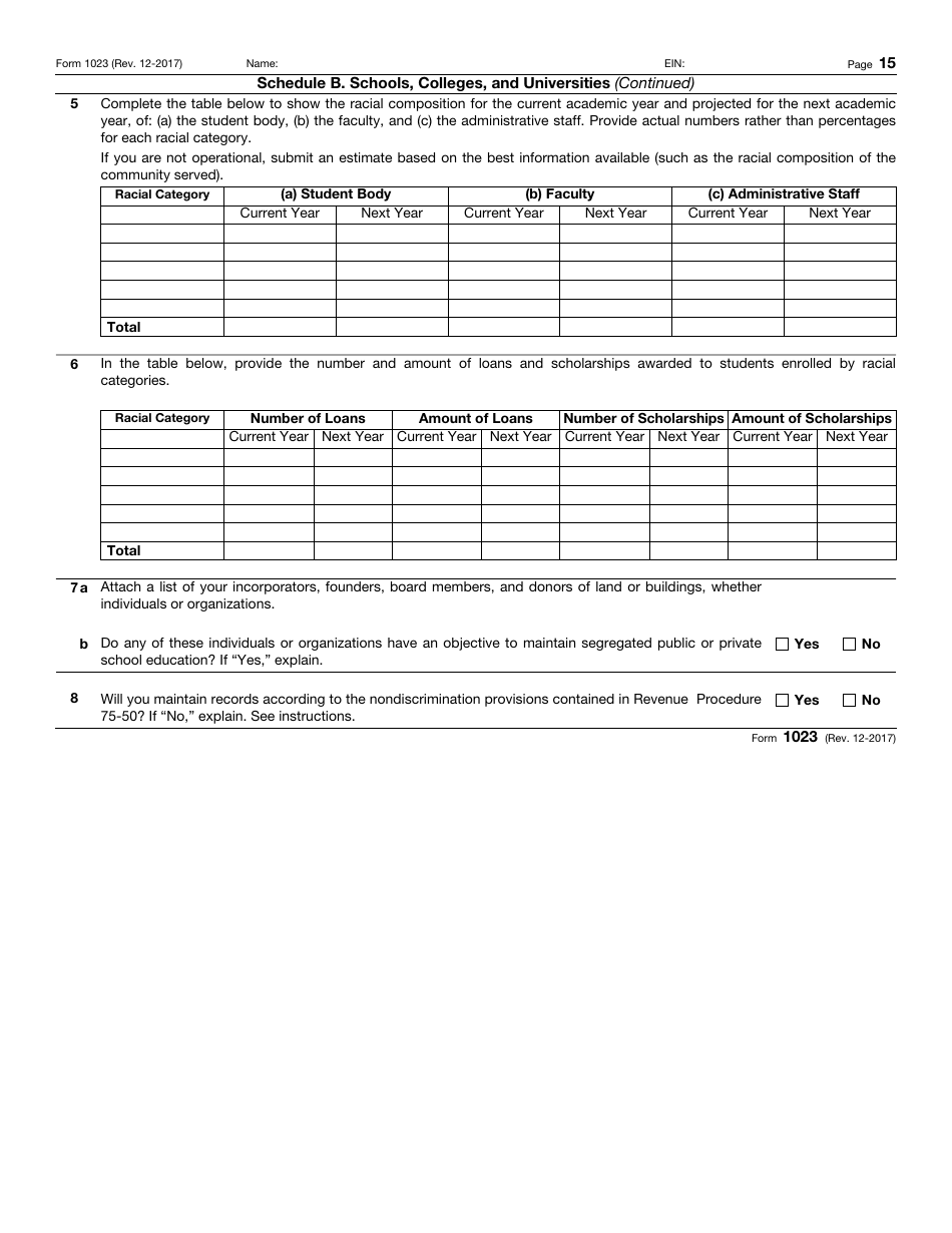 IRS Form 1023 Application for Recognition of Exemption, Page 15