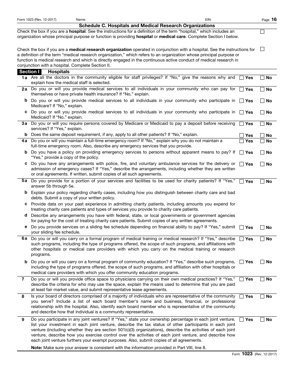 IRS Form 1023 Application for Recognition of Exemption, Page 16