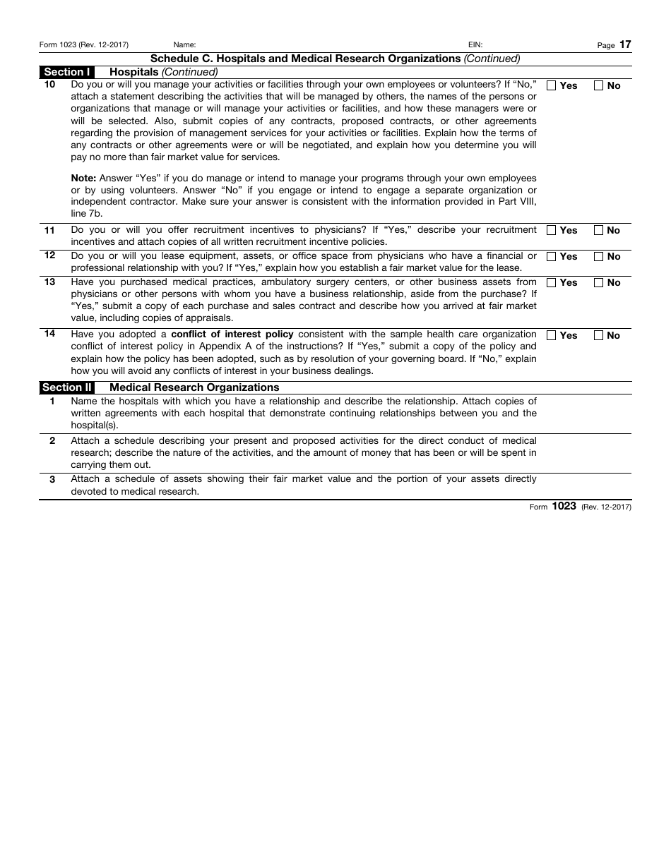 IRS Form 1023 Application for Recognition of Exemption, Page 17