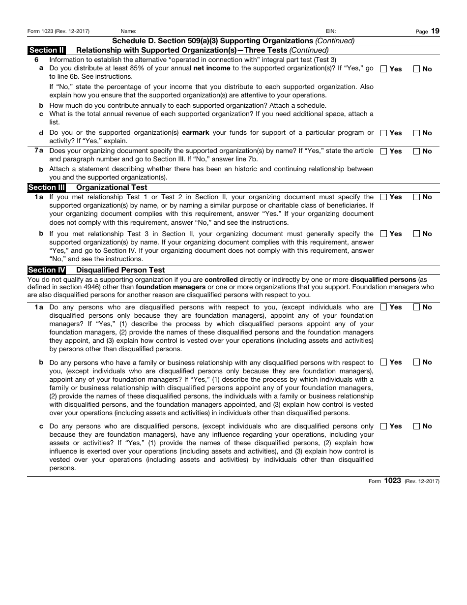 IRS Form 1023 Application for Recognition of Exemption, Page 19