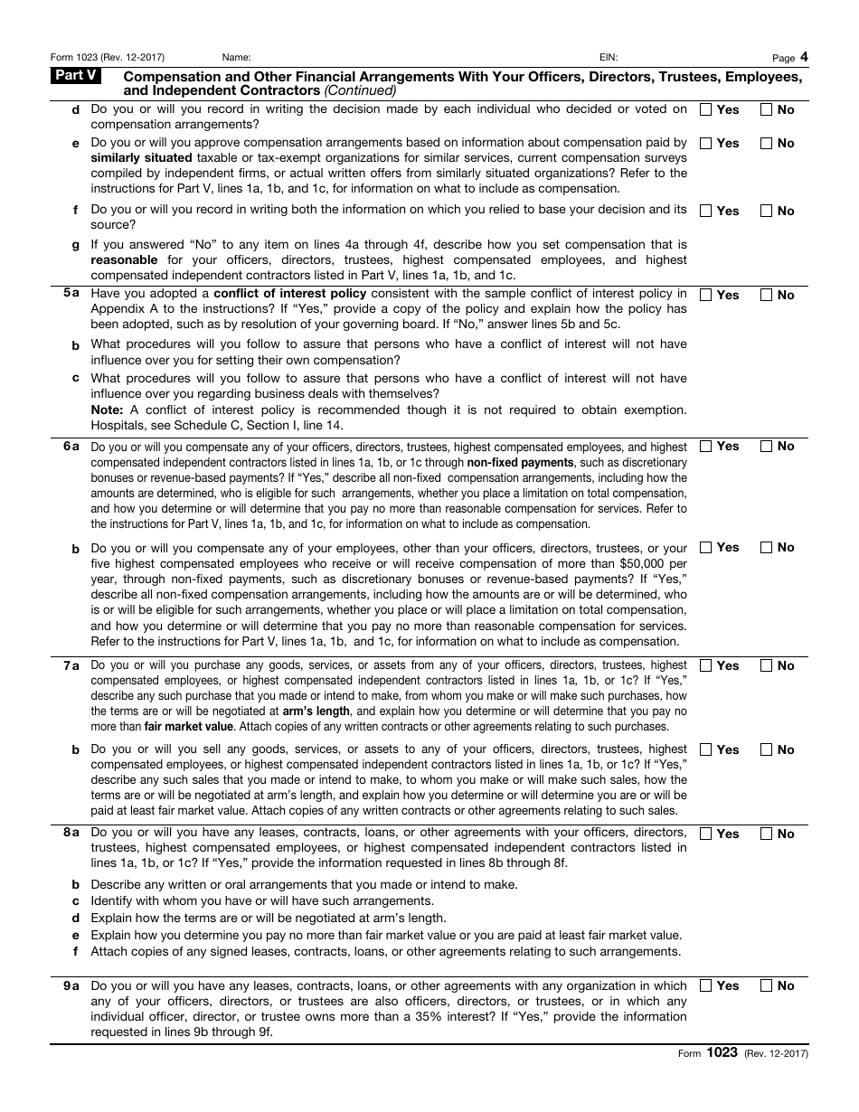 IRS Form 1023 Application for Recognition of Exemption, Page 4