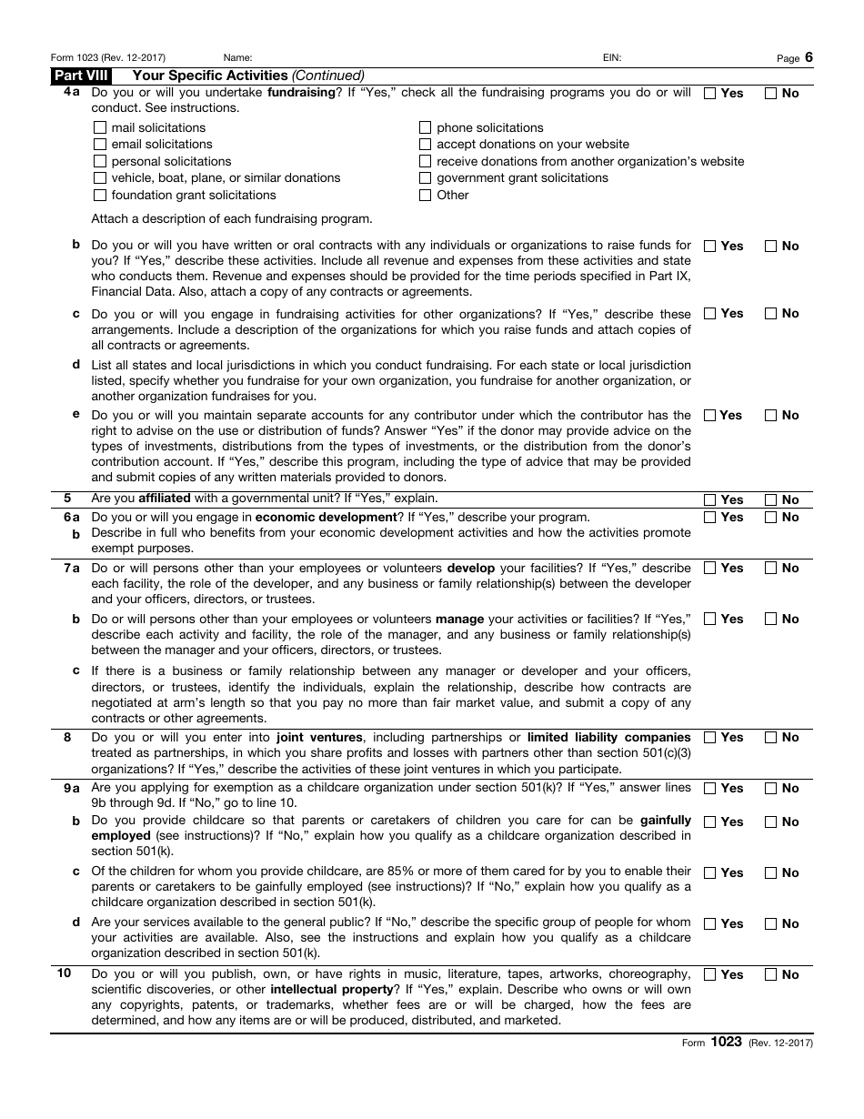 IRS Form 1023 Application for Recognition of Exemption, Page 6