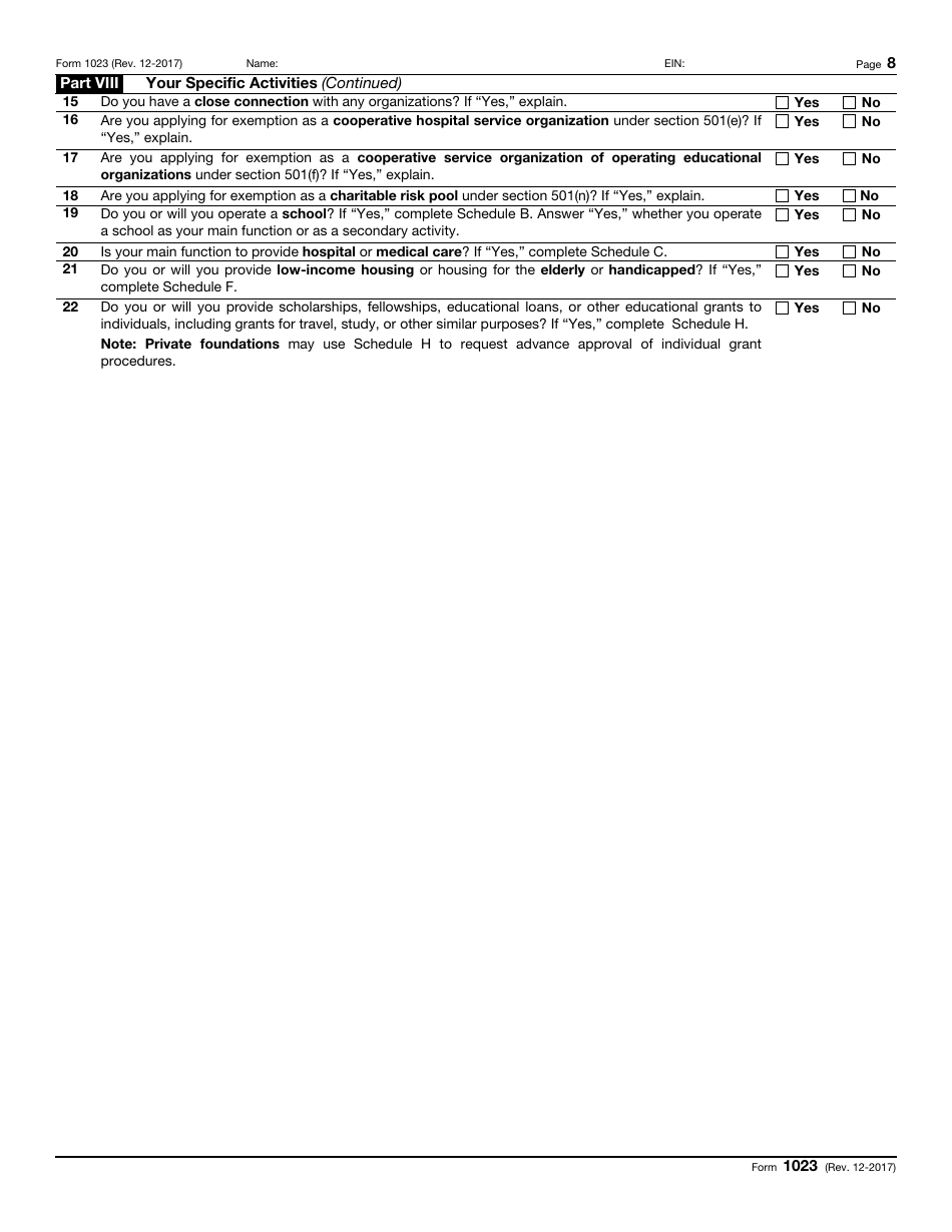 IRS Form 1023 Application for Recognition of Exemption, Page 8