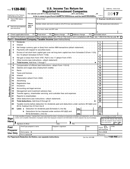IRS Form 1120-RIC 2017 Printable Pdf
