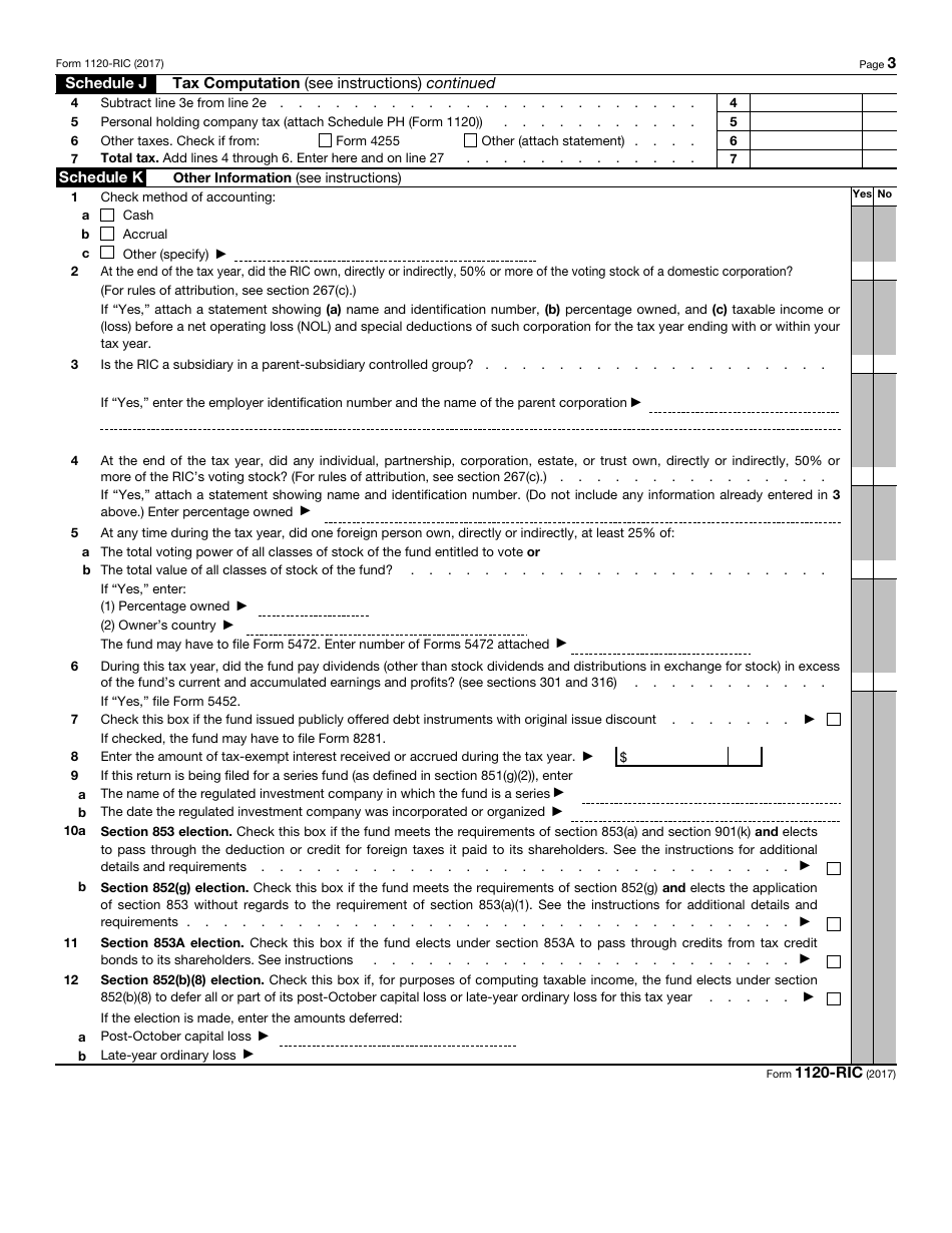 IRS Form 1120-RIC U.S. Income Tax Return for Regulated Investment Companies, Page 3